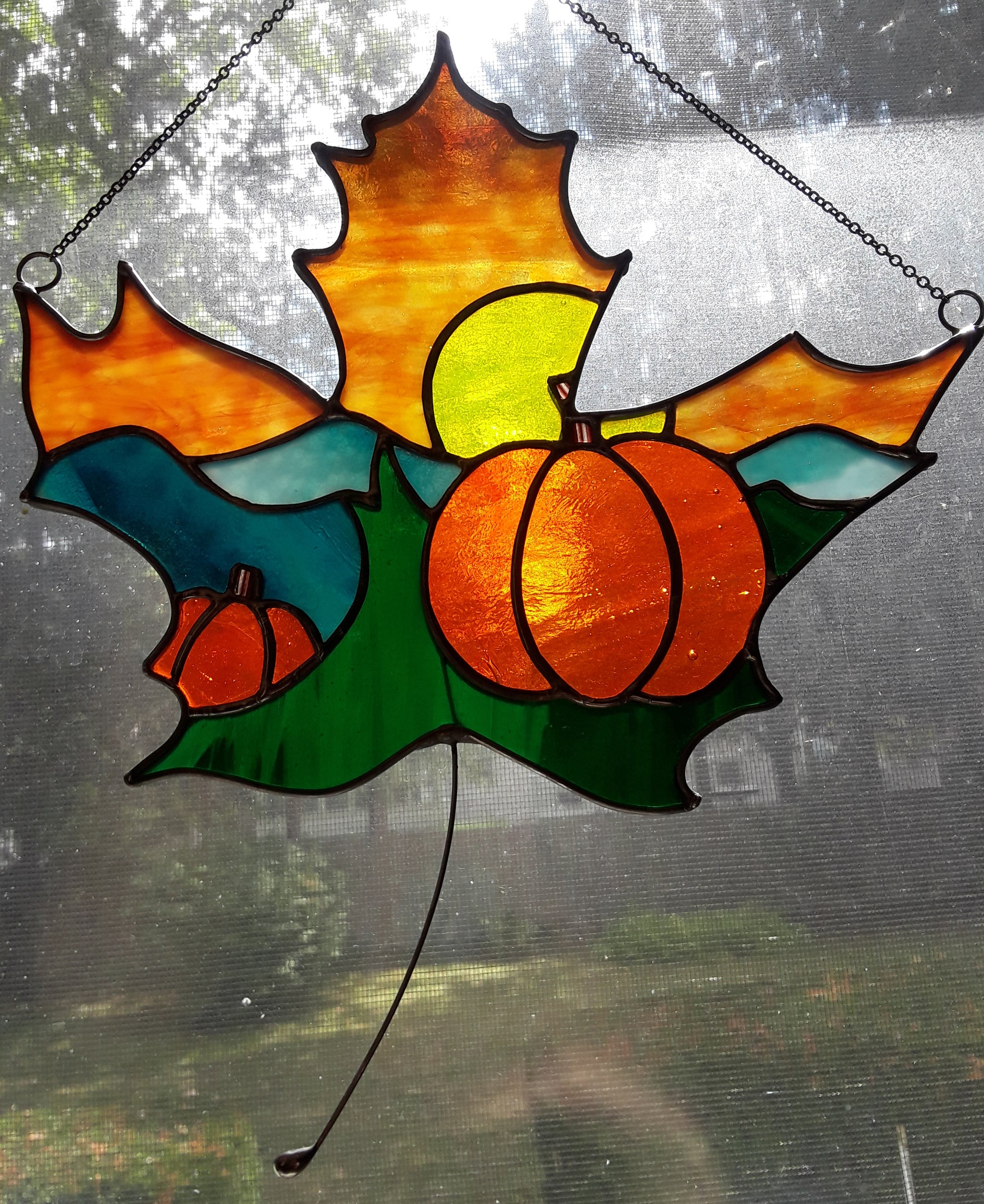 Cat-O-Lantern | cheapest Stained Glass Suncatcher | Halloween Pumpkin Kitty